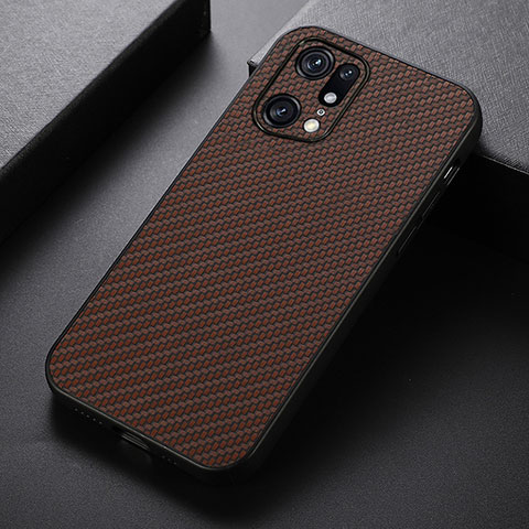 Funda Lujo Cuero Carcasa B05H para Oppo Find X5 Pro 5G Marron