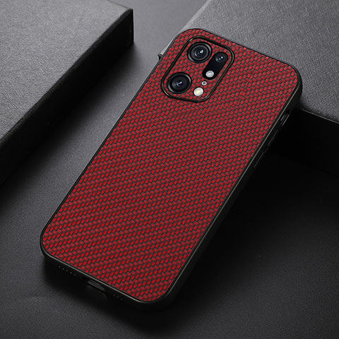 Funda Lujo Cuero Carcasa B05H para Oppo Find X5 Pro 5G Rojo