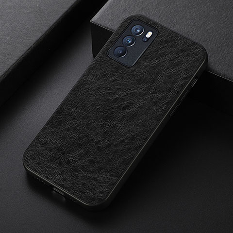 Funda Lujo Cuero Carcasa B05H para Oppo Reno6 Pro 5G India Negro