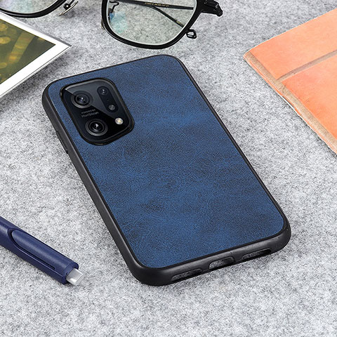 Funda Lujo Cuero Carcasa B08H para Oppo Find X5 5G Azul