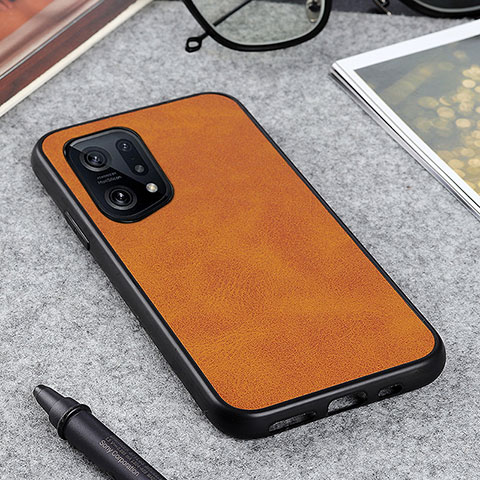 Funda Lujo Cuero Carcasa B08H para Oppo Find X5 5G Marron