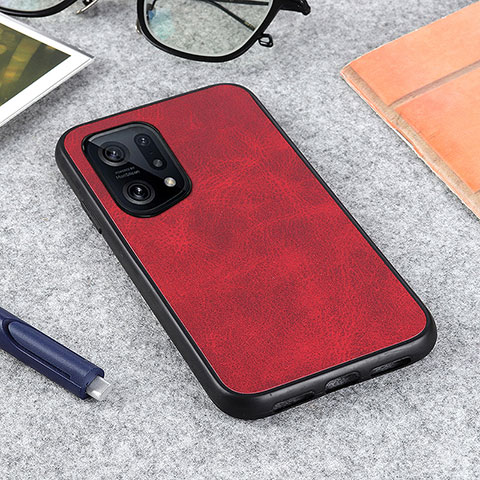 Funda Lujo Cuero Carcasa B08H para Oppo Find X5 5G Rojo