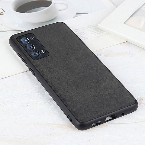 Funda Lujo Cuero Carcasa B08H para Oppo Reno6 Pro 5G Negro