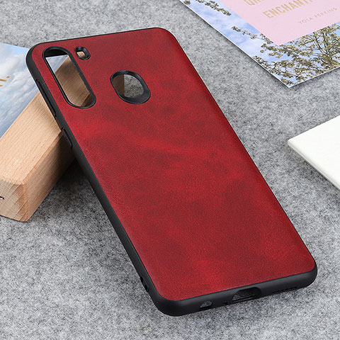 Funda Lujo Cuero Carcasa B08H para Samsung Galaxy A21 Rojo