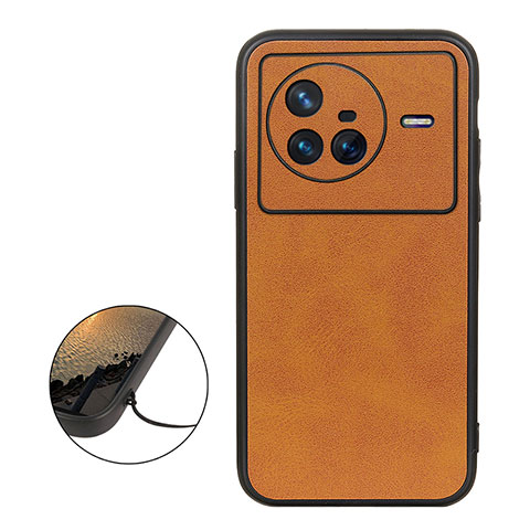 Funda Lujo Cuero Carcasa B08H para Vivo X80 5G Marron