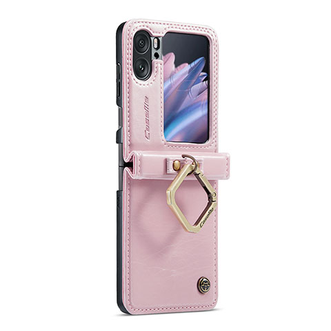 Funda Lujo Cuero Carcasa C01S para Oppo Find N2 Flip 5G Oro Rosa