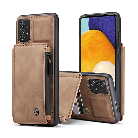 Funda Lujo Cuero Carcasa C01S para Samsung Galaxy A52 4G Marron Claro