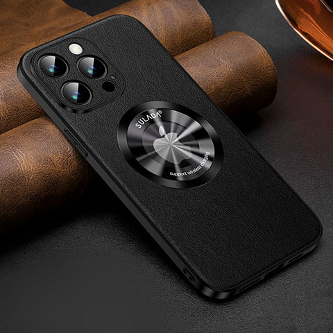 Funda Lujo Cuero Carcasa con Mag-Safe Magnetic LD2 para Apple iPhone 13 Pro Negro