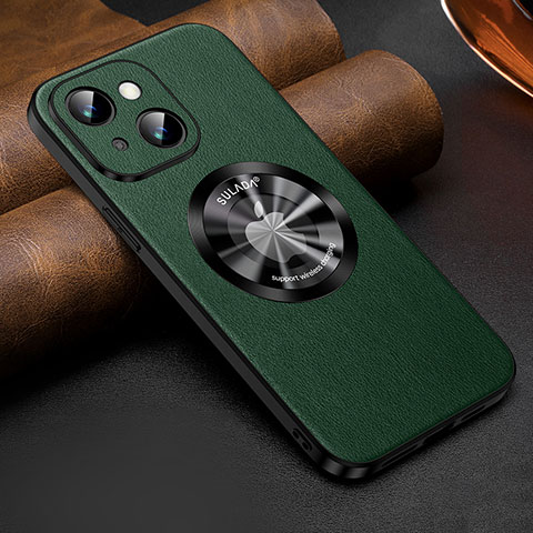 Funda Lujo Cuero Carcasa con Mag-Safe Magnetic LD2 para Apple iPhone 13 Verde