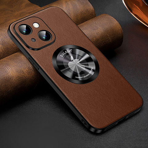 Funda Lujo Cuero Carcasa con Mag-Safe Magnetic LD2 para Apple iPhone 14 Plus Marron