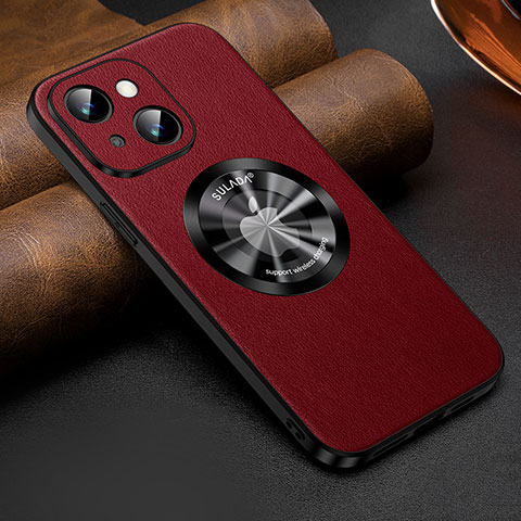 Funda Lujo Cuero Carcasa con Mag-Safe Magnetic LD2 para Apple iPhone 15 Plus Rojo