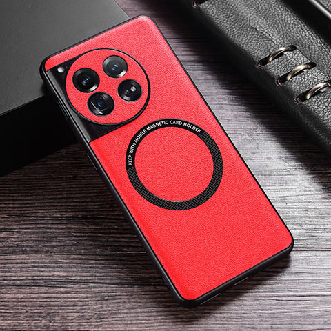 Funda Lujo Cuero Carcasa con Mag-Safe Magnetic P01 para OnePlus Ace 3 5G Rojo