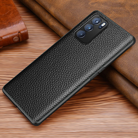 Funda Lujo Cuero Carcasa DL1 para Oppo Reno6 Pro 5G India Negro