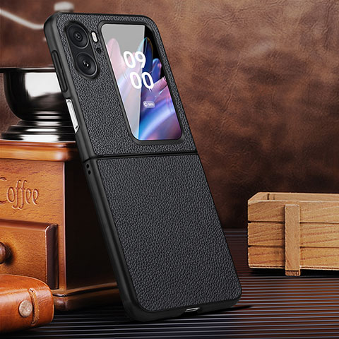 Funda Lujo Cuero Carcasa DL2 para Oppo Find N2 Flip 5G Negro