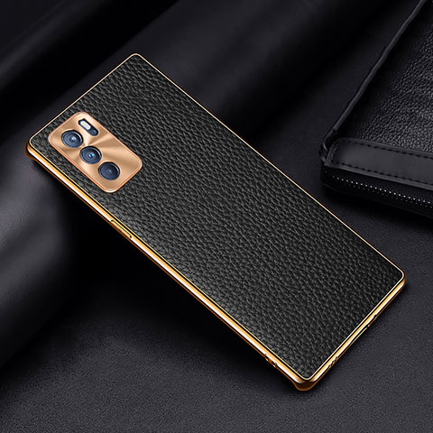 Funda Lujo Cuero Carcasa DL2 para Oppo Reno6 Pro 5G India Negro