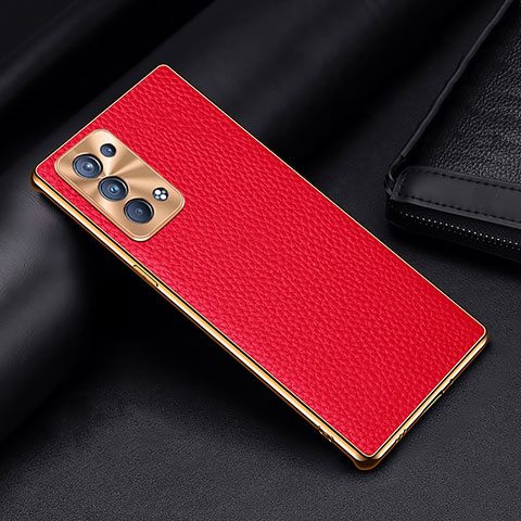 Funda Lujo Cuero Carcasa DL2 para Oppo Reno6 Pro+ Plus 5G Rojo