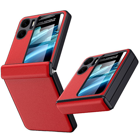 Funda Lujo Cuero Carcasa DL3 para Oppo Find N2 Flip 5G Rojo