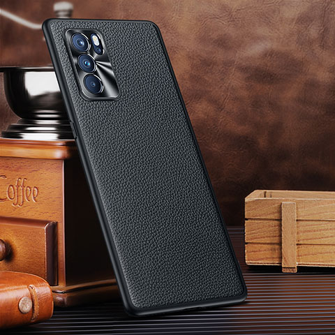 Funda Lujo Cuero Carcasa DL3 para Oppo Reno6 Pro 5G India Negro