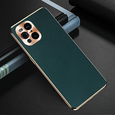 Funda Lujo Cuero Carcasa GS1 para Oppo Find X3 5G Verde