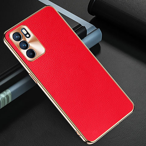 Funda Lujo Cuero Carcasa GS1 para Oppo Reno6 5G Rojo