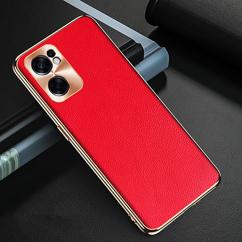 Funda Lujo Cuero Carcasa GS1 para Oppo Reno7 SE 5G Rojo