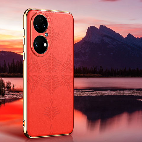 Funda Lujo Cuero Carcasa GS4 para Huawei P50 Pro Naranja