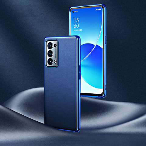 Funda Lujo Cuero Carcasa GS4 para Oppo Reno6 Pro+ Plus 5G Azul