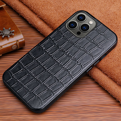 Funda Lujo Cuero Carcasa L01 para Apple iPhone 16 Pro Max Negro