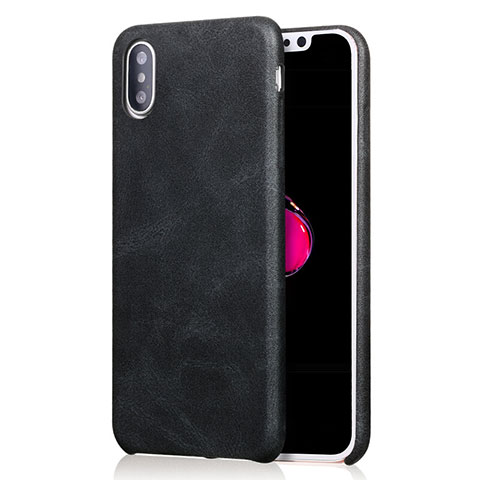 Funda Lujo Cuero Carcasa L01 para Apple iPhone X Negro