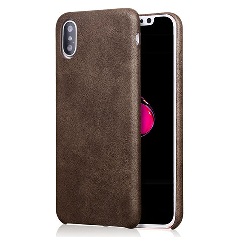 Funda Lujo Cuero Carcasa L01 para Apple iPhone Xs Marron