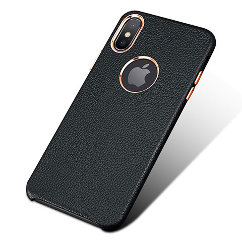 Funda Lujo Cuero Carcasa L04 para Apple iPhone Xs Negro