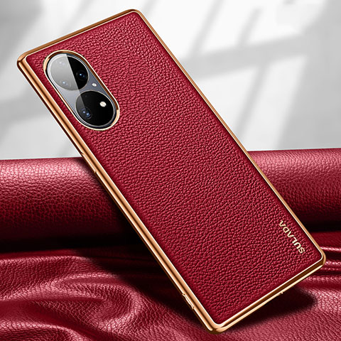 Funda Lujo Cuero Carcasa LD1 para Huawei P50 Rojo