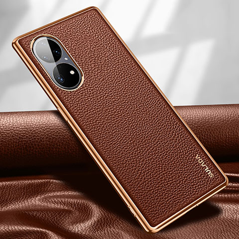 Funda Lujo Cuero Carcasa LD1 para Huawei P50e Marron