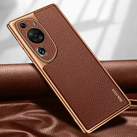 Funda Lujo Cuero Carcasa LD1 para Huawei P60 Art Marron