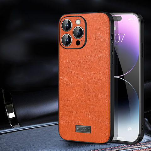 Funda Lujo Cuero Carcasa LD2 para Apple iPhone 14 Pro Naranja