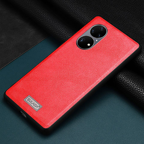 Funda Lujo Cuero Carcasa LD2 para Huawei P50 Pro Rojo