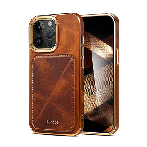 Funda Lujo Cuero Carcasa MT2 para Apple iPhone 15 Pro Marron