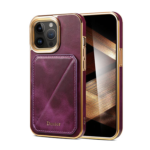 Funda Lujo Cuero Carcasa MT2 para Apple iPhone 15 Pro Morado