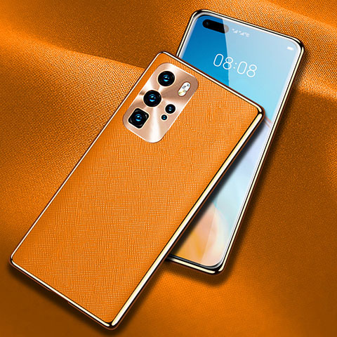 Funda Lujo Cuero Carcasa N03 para Huawei P40 Pro Naranja