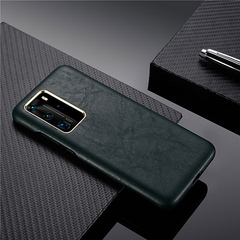 Funda Lujo Cuero Carcasa N05 para Huawei P40 Pro Verde Noche