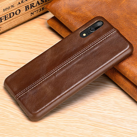 Funda Lujo Cuero Carcasa P02 para Huawei P20 Marron