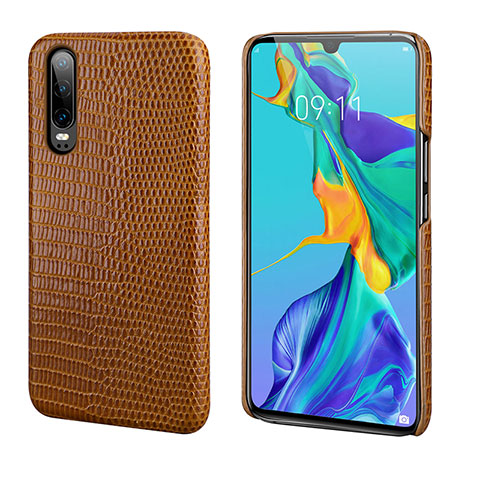 Funda Lujo Cuero Carcasa P02 para Huawei P30 Marron