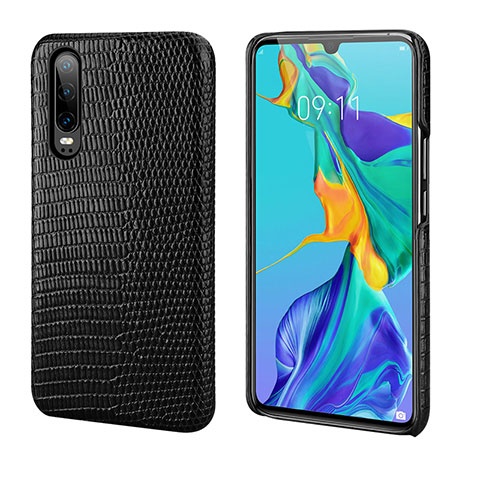 Funda Lujo Cuero Carcasa P02 para Huawei P30 Negro