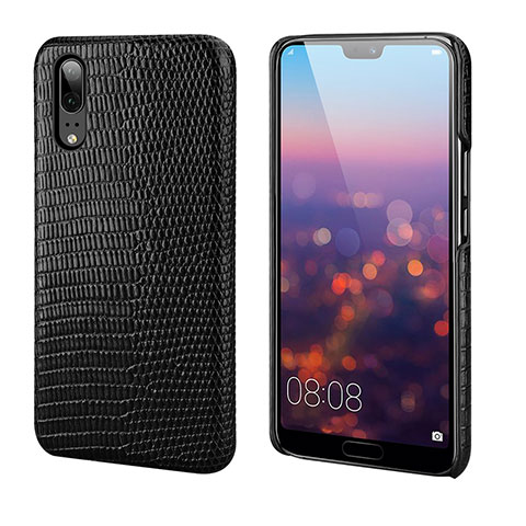 Funda Lujo Cuero Carcasa P03 para Huawei P20 Negro