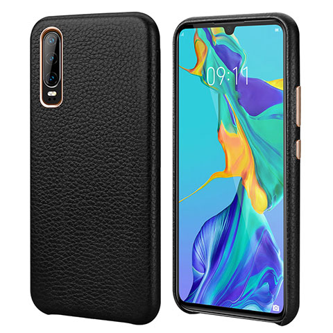 Funda Lujo Cuero Carcasa P03 para Huawei P30 Negro