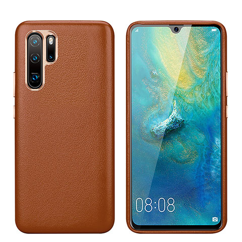 Funda Lujo Cuero Carcasa P03 para Huawei P30 Pro New Edition Marron