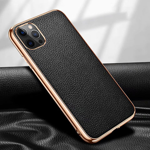 Funda Lujo Cuero Carcasa para Apple iPhone 12 Pro Max Negro