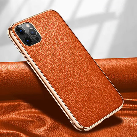 Funda Lujo Cuero Carcasa para Apple iPhone 12 Pro Naranja