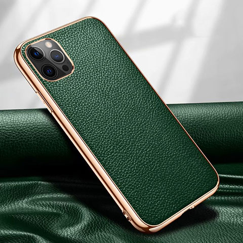 Funda Lujo Cuero Carcasa para Apple iPhone 12 Pro Verde