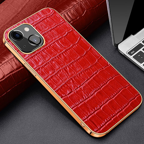 Funda Lujo Cuero Carcasa para Apple iPhone 13 Mini Rojo